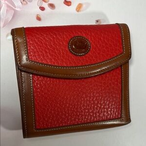 🦆 DOONEY & BOURKE TRIFOLD RED BROWN LEATHER KISSLOCK POUCH COIN BAG VINTAGE